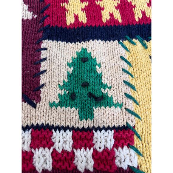 VTG 90s The Eagles Eye Hand Knit Ugly Christmas Sweater Size M Patchwork Holiday - Picture 13 of 13